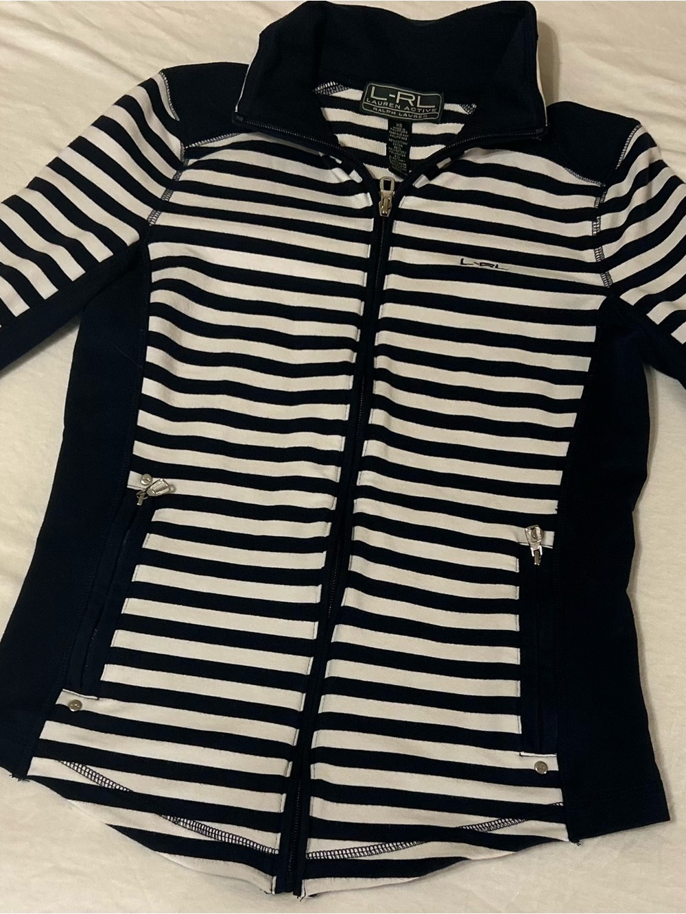 Lauren Ralph Lauren Active Women’s XS Navy White Striped Full Zip Jacket